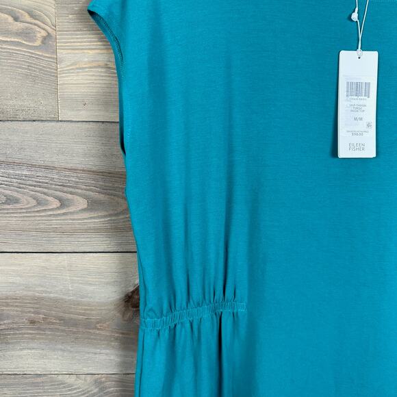 NWT Eileen Fisher Asymmetric Jewel Neck Turquoise Top - Picture 5 of 8